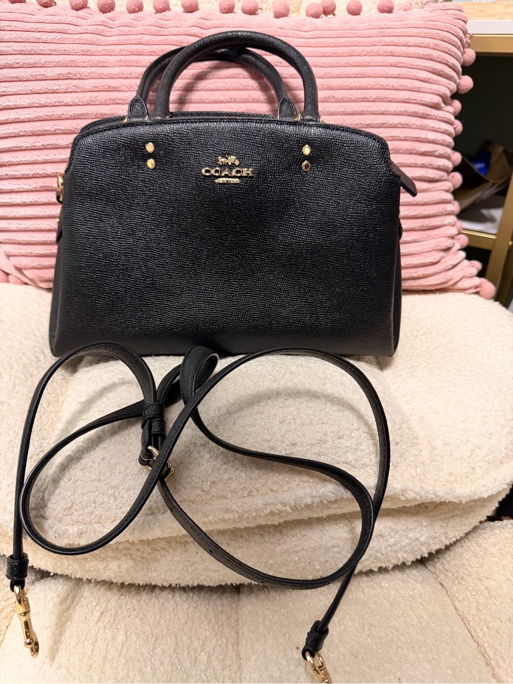 Coach Black Leather Dome Satchel with Removable Strap
